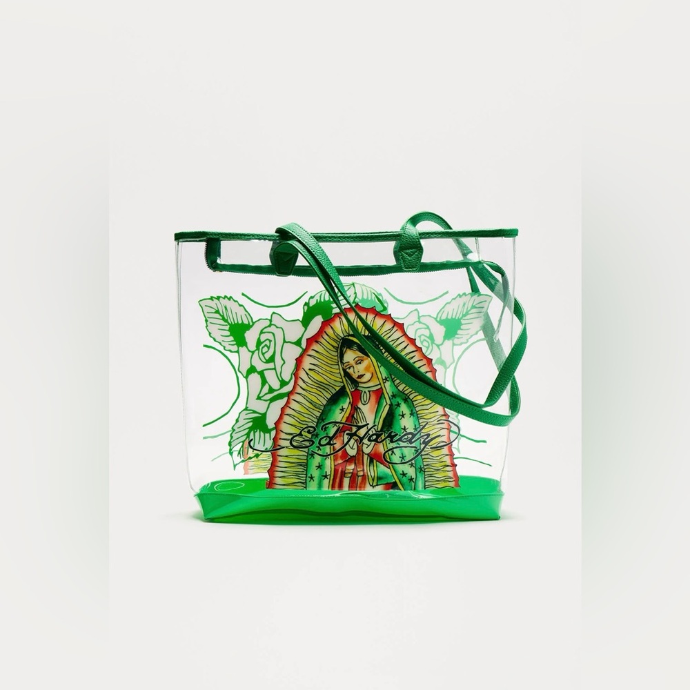 Ed Hardy Green Mary Clear Tote Bag